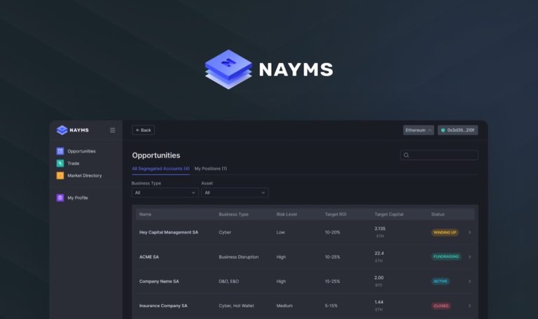 Nayms’ Marketplace Launches on Ethereum Network, Pioneering a New Era of Insurance Capacity